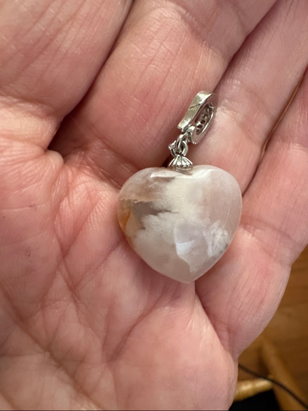 Heart-Shaped Pink Agate Pendant Necklace Silver Tone - Picture 5 of 5
